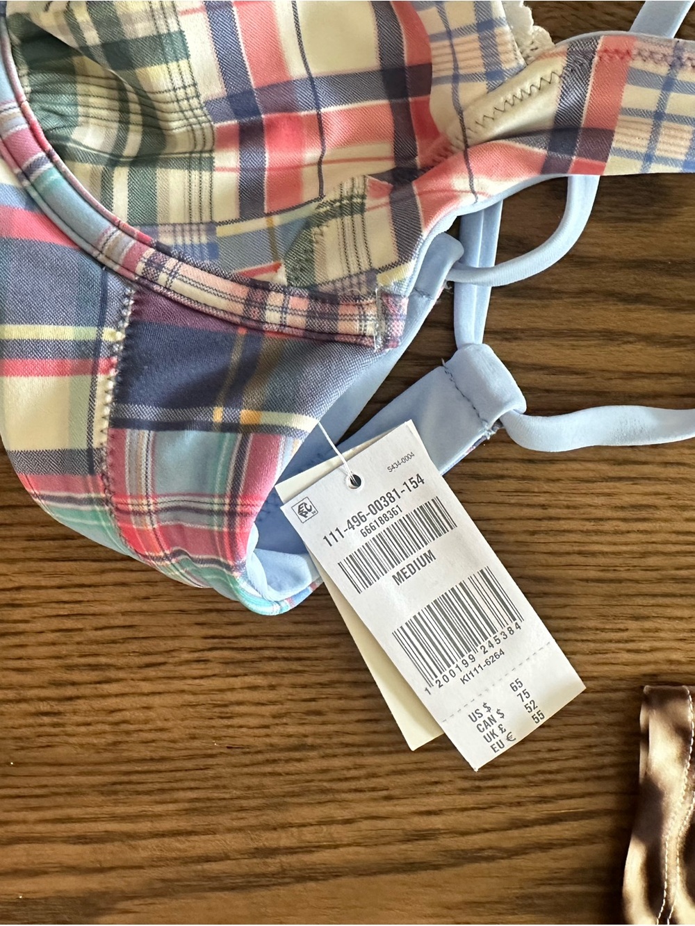 Abercrombie Pastel Plaid Underwire Bikini - Pink Blue Green Cream - Picture 3 of 3
